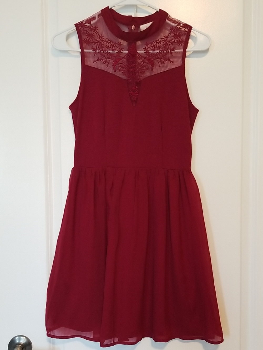 Moon Sleeveless Burgundy Fit-and-Flare Dress
